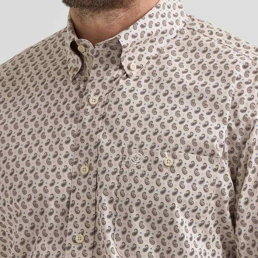 Wrangler Mens George Strait One Pocket Shirt Pale Stone Paisley - 112369580