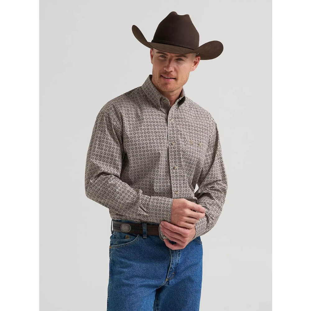 Wrangler Mens George Strait One Pocket Shirt Tan Medallion - 112385372