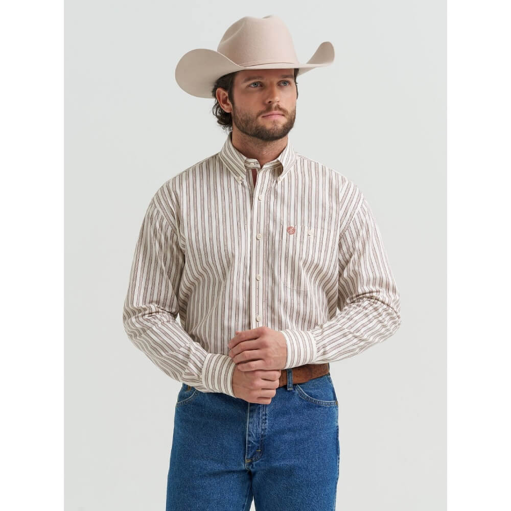 Wrangler Mens George Strait Shirt Rust Stripes - 112381952