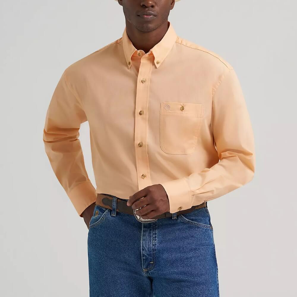 Wrangler Mens George Strait Solid One Pocket Shirt Peachy - 112374608