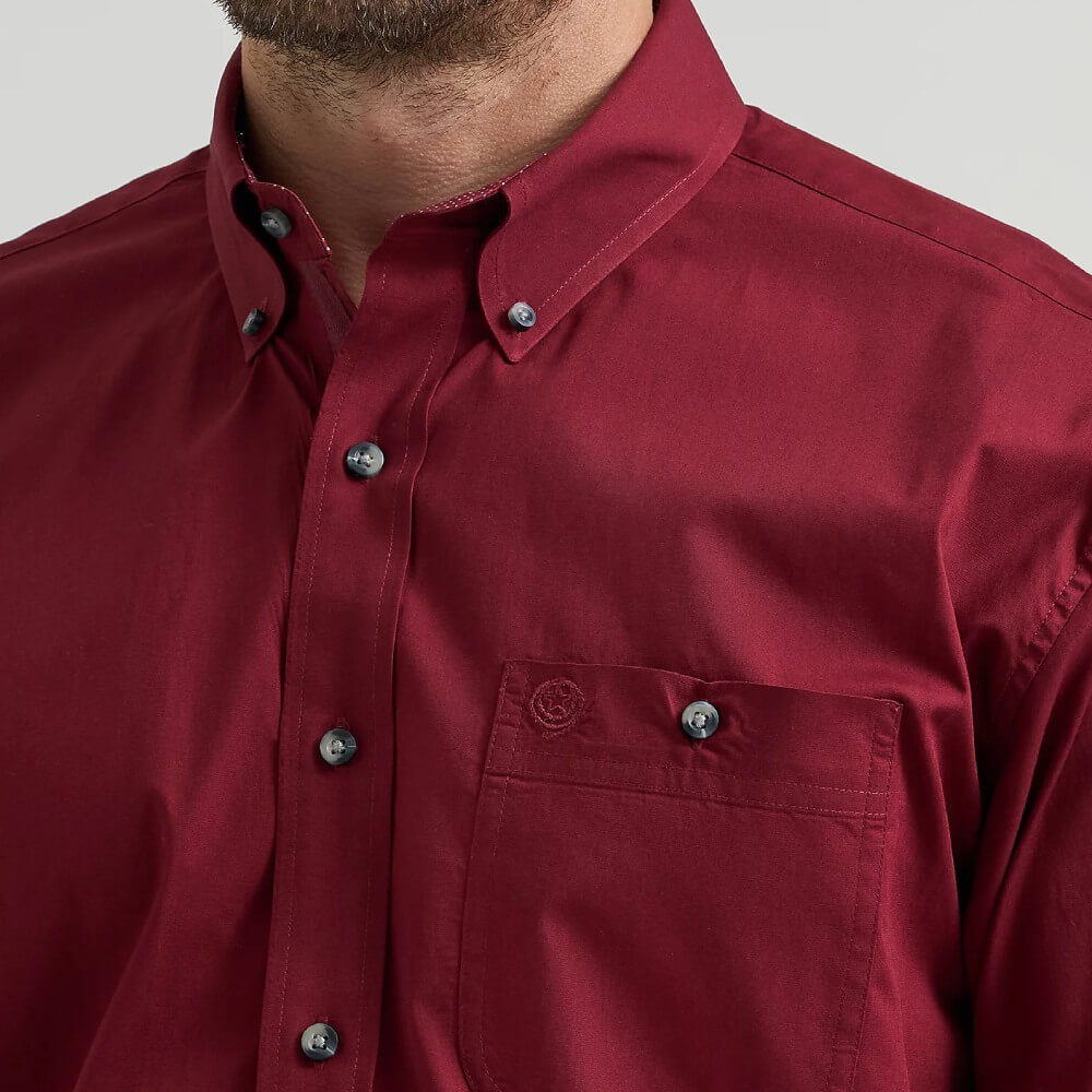 Wrangler Mens George Strait™ Solid Shirt Burgundy Wine - 112369627