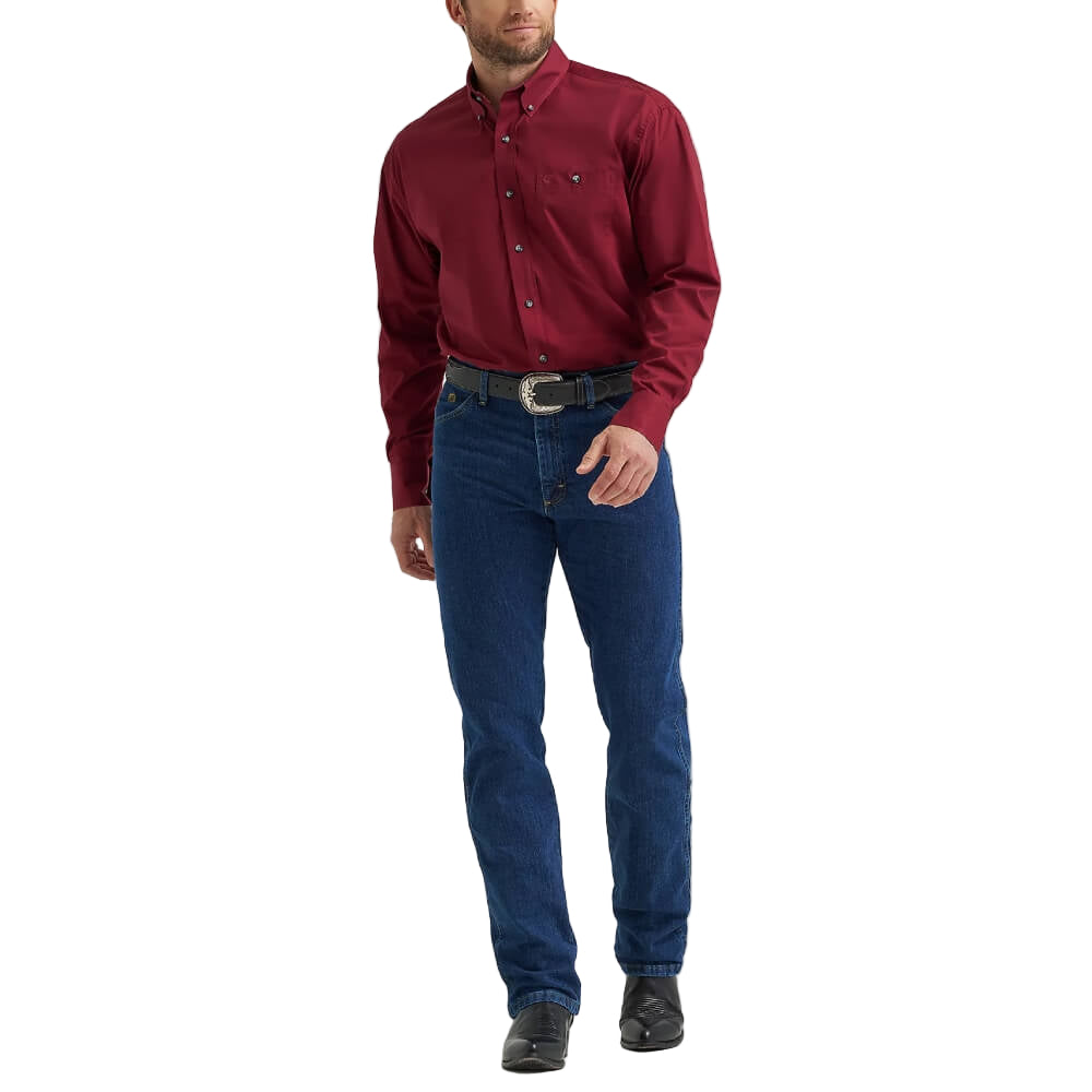 Wrangler Mens George Strait™ Solid Shirt Burgundy Wine - 112369627