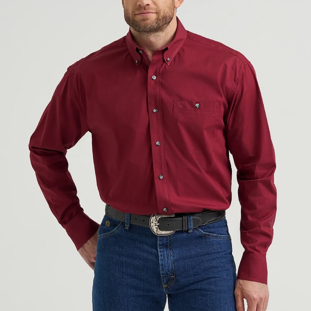 Wrangler Mens George Strait™ Solid Shirt Burgundy Wine - 112369627