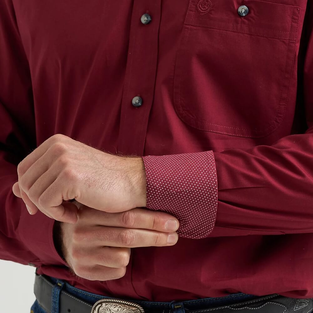 Wrangler Mens George Strait™ Solid Shirt Burgundy Wine - 112369627