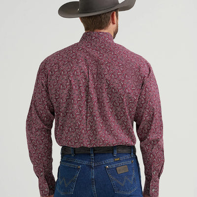 Wrangler Mens George Strait Stretch Shirt Wine - 112369636