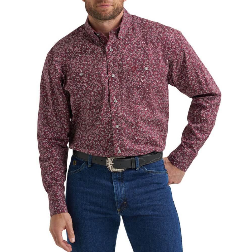 Wrangler Mens George Strait Stretch Shirt Wine Wrangler Mens George Strait Stretch Shirt Wine