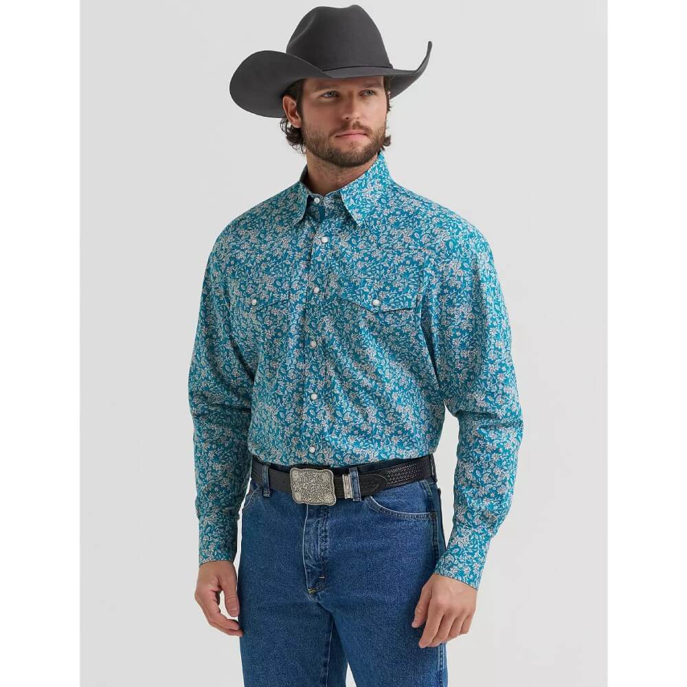 Wrangler Mens George Strait Troubadour Western Shirt Spruce Paisley - 112381969