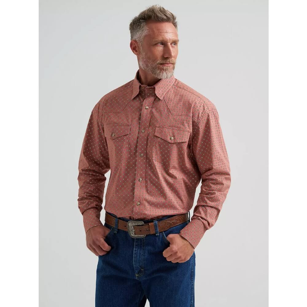 Wrangler Mens George Strait Troubadour Western Snap Shirt Adobe Geo - 112381951