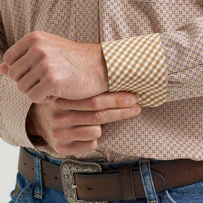 Wrangler Mens George Strait™ Two Pocket Shirt Purple Tan Mod - 112369564