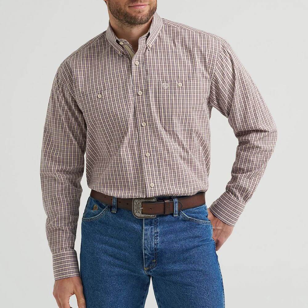 Wrangler Mens George Strait™ Two Pocket Shirt Purple Tan - 112369635