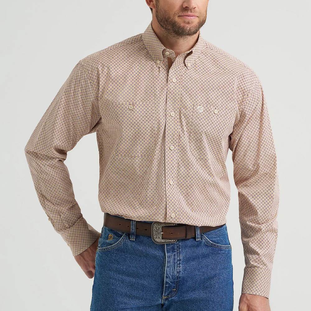 Wrangler Mens George Strait™ Two Pocket Shirt Purple Tan Mod - 112369564