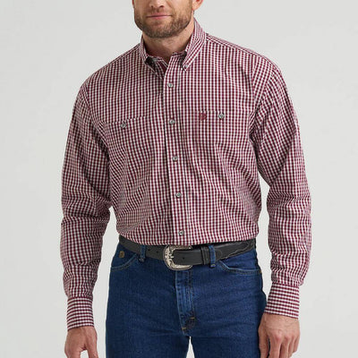 Wrangler Mens George Strait Two Pocket Shirt Wine Checks (burgundy) - 112369610