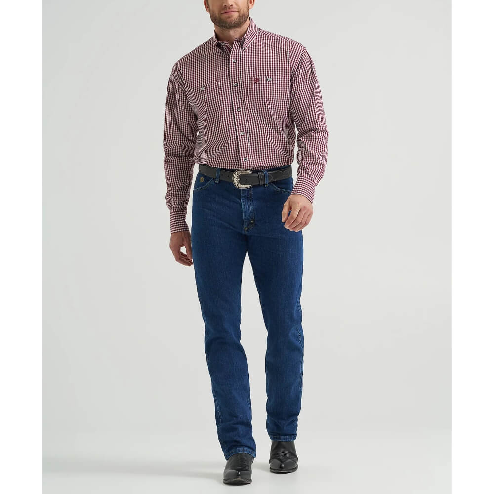 Wrangler Mens George Strait Two Pocket Shirt Wine Checks (burgundy) - 112369610