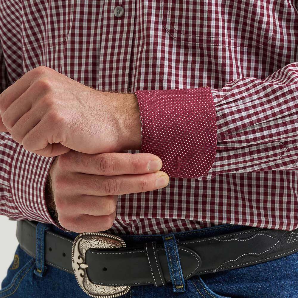 Wrangler Mens George Strait Two Pocket Shirt Wine Checks (burgundy) - 112369610