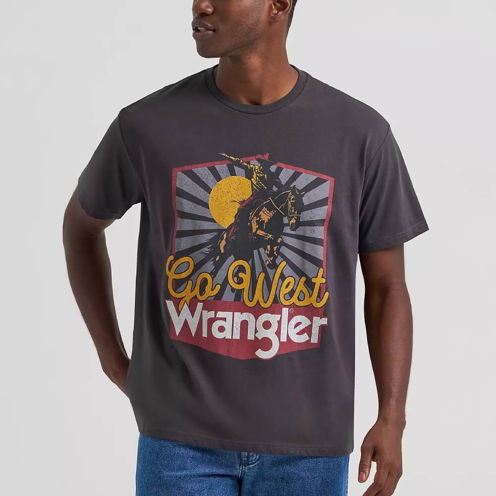 Wrangler Mens Go West Vintage Fit Graphic T-Shirt Phantom - 112375781