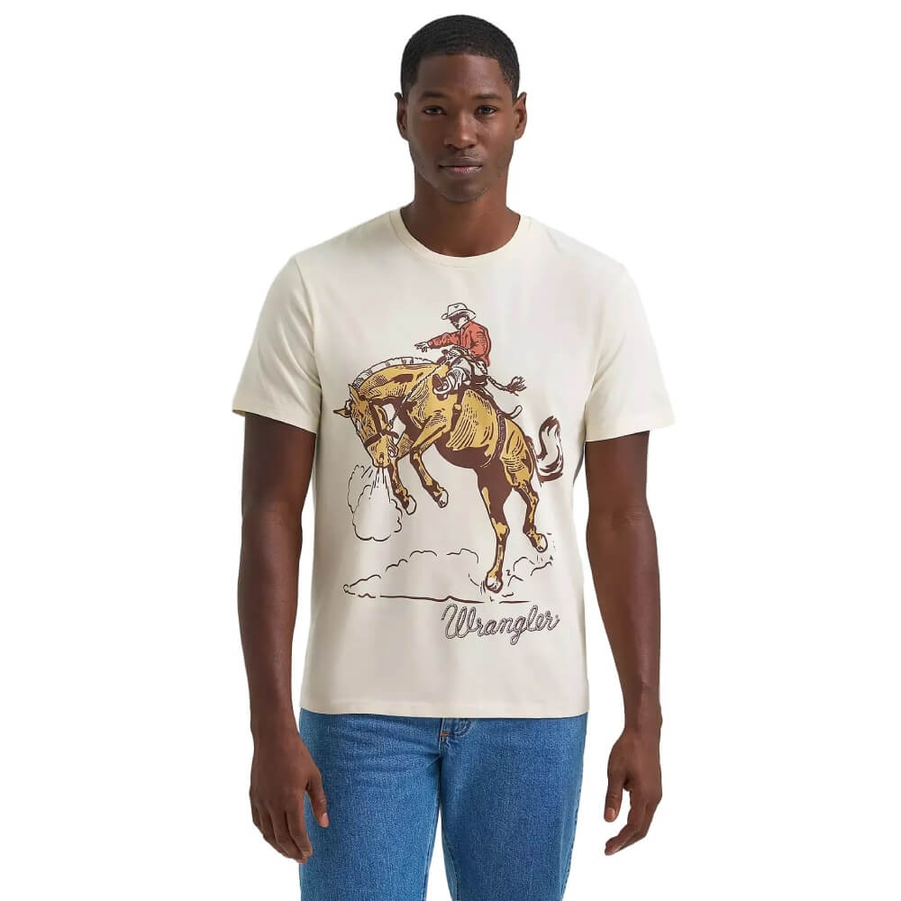Wrangler Mens Golden Bronc Dual Graphic T-Shirt Antique White - 112375759