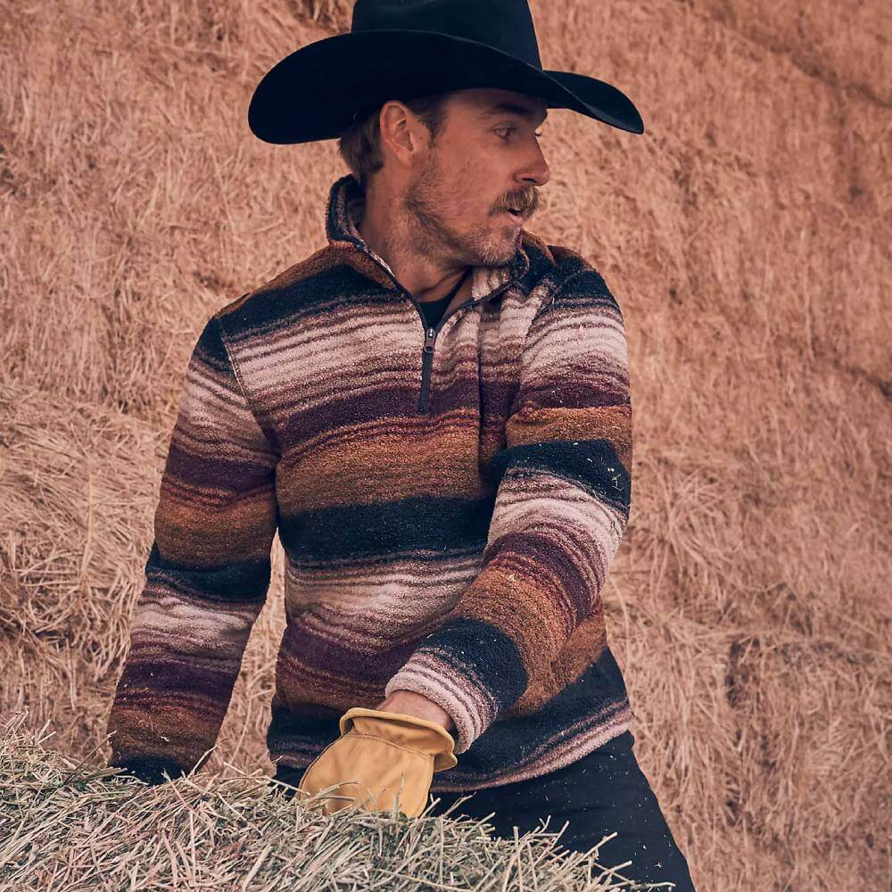 Wrangler Mens Hay Away Sherpa Quarter-Zip Pullover Burgundy - 112382935