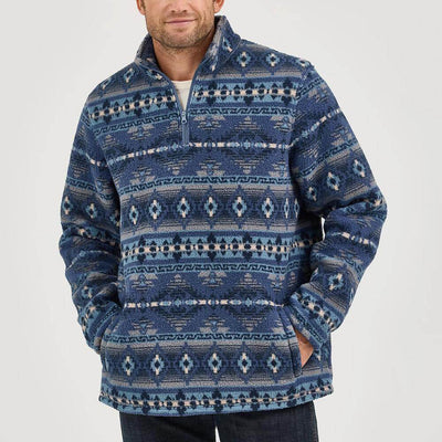 Wrangler Mens Heavyweight Quarter-Zip Pullover Vintage Indigo - 112368189