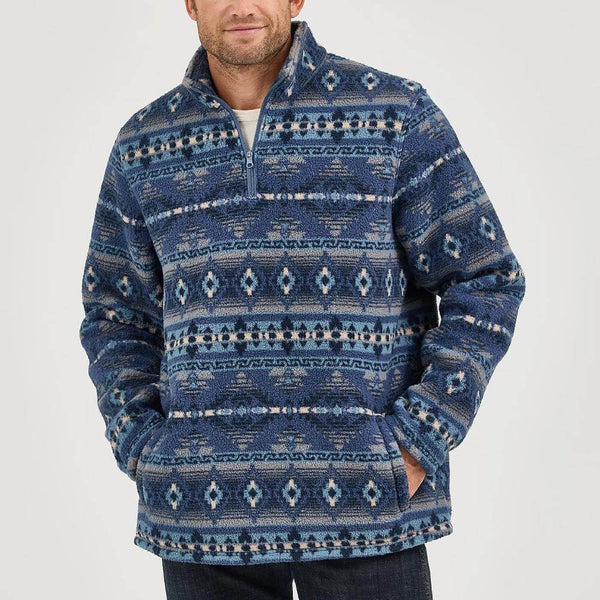 Wrangler Mens Heavyweight Quarter-Zip Pullover Indigo