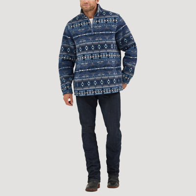 Wrangler Mens Heavyweight Quarter-Zip Pullover Vintage Indigo - 112368189