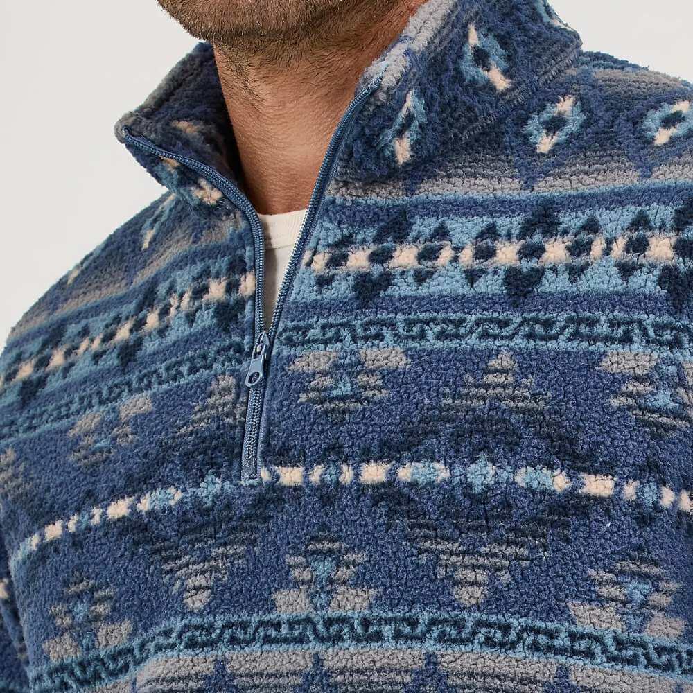 Wrangler Mens Heavyweight Quarter-Zip Pullover Vintage Indigo - 112368189