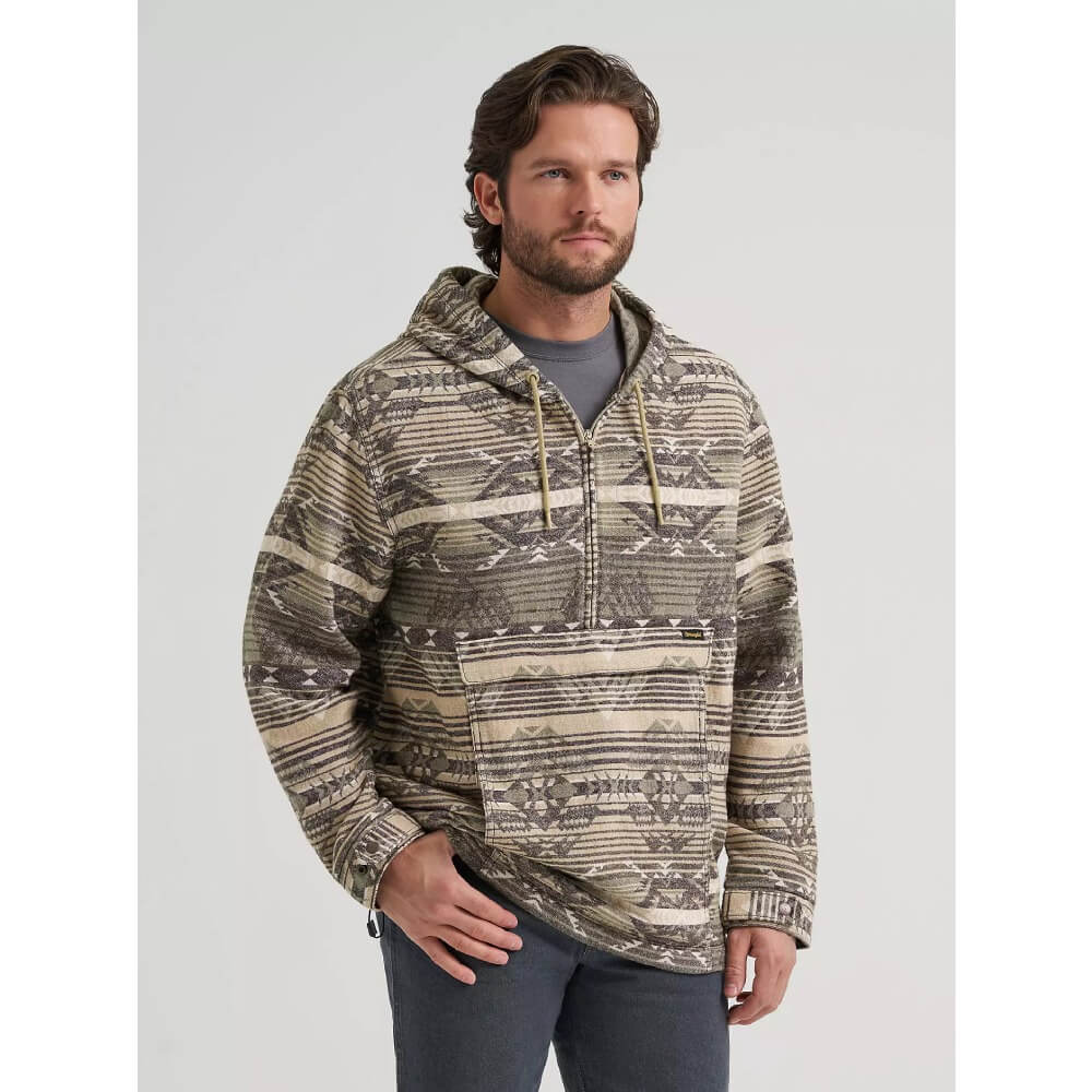 Wrangler Mens Jacquard Hooded Popover Jacket Canyon Sand - 112382009