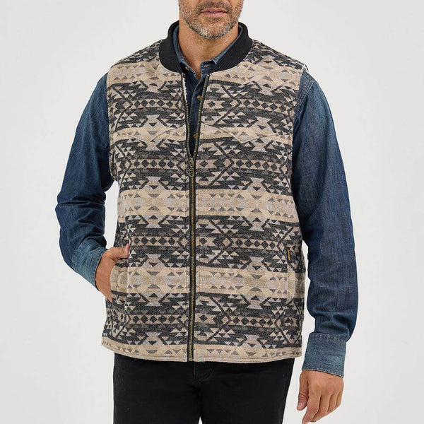 Wrangler Mens Jacquard Vest Raven Color | Aztec Print