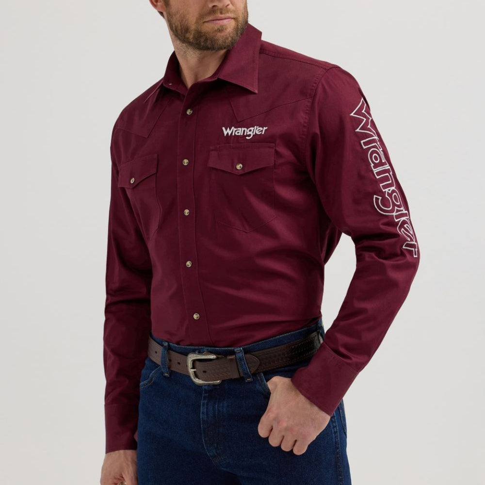 Wrangler Mens Logo Burgundy Shirt