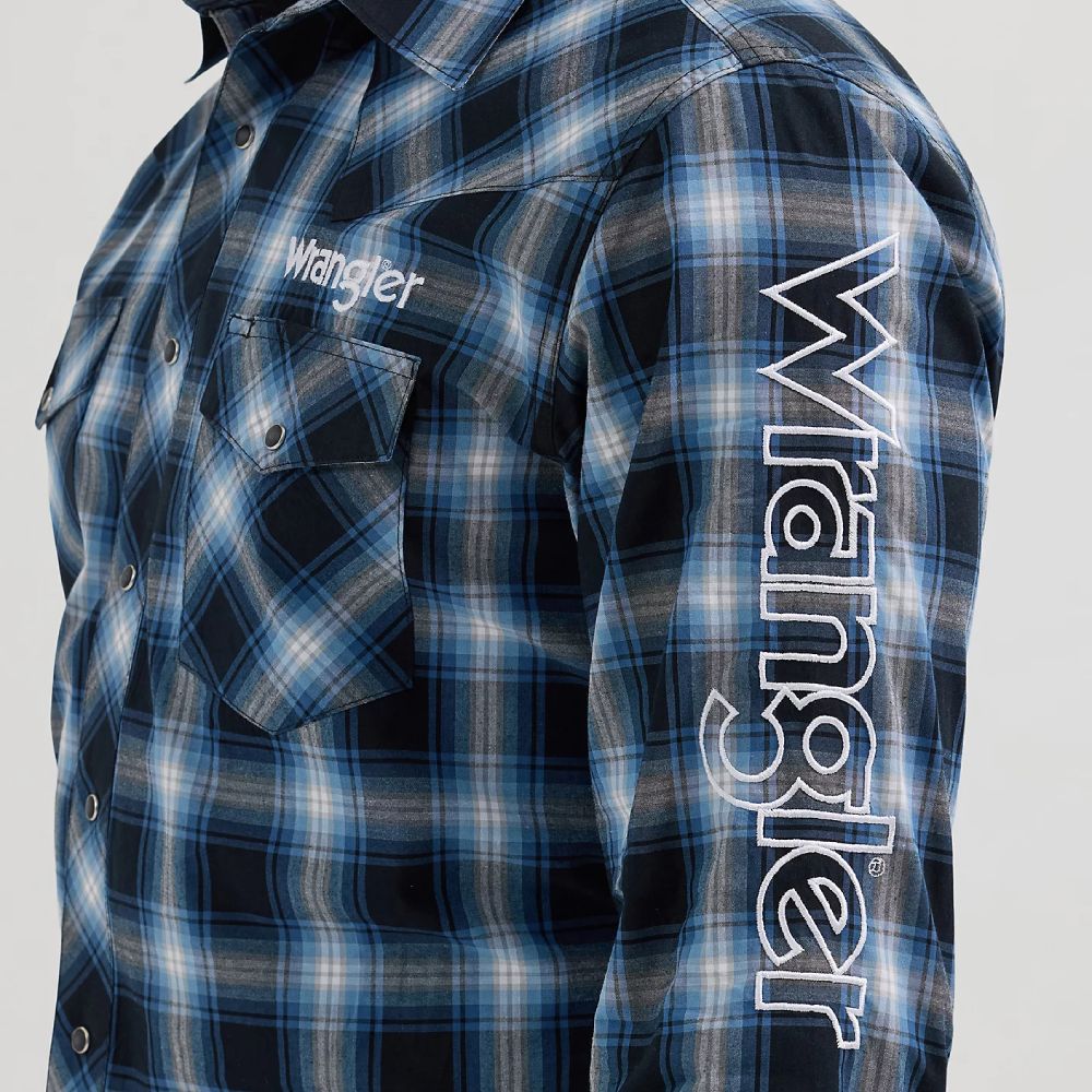 Wrangler Mens Logo Long Sleeve Plaid Shirt