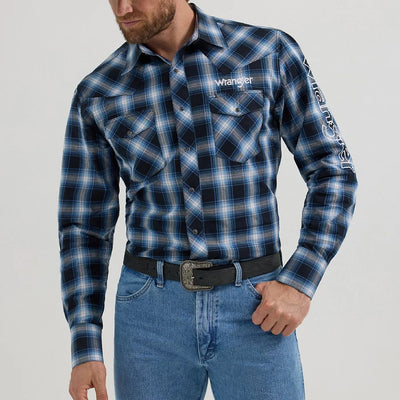 Wrangler Mens Logo Long Sleeve Plaid Shirt