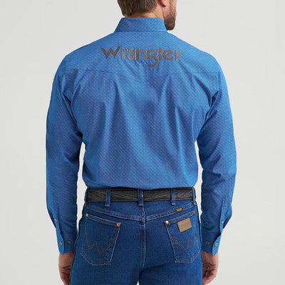 Wrangler Mens Logo Western Shirt Cerulean Hatch - 112369443