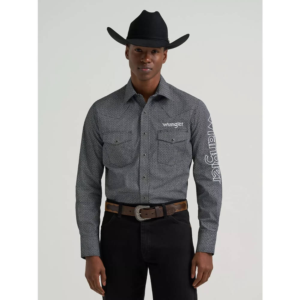 Wrangler Mens Logo Western Snap Shirt Coal - 112385929