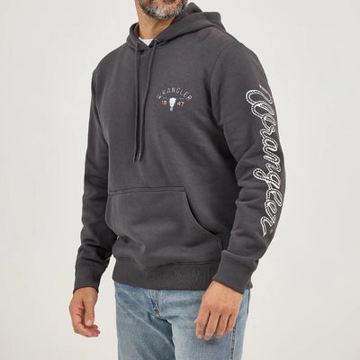 Wrangler Mens Long Live Cowboys® Pullover Hoodie Worn Grey - 112368743