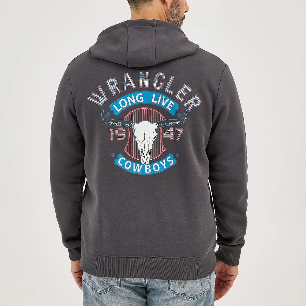 Wrangler Mens Long Live Cowboys® Pullover Hoodie Worn Grey - 112368743