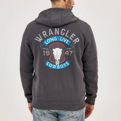Wrangler Mens Long Live Cowboys® Pullover Hoodie Worn Grey - 112368743