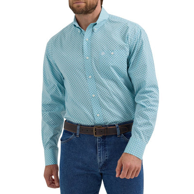 Wrangler Mens Long Sleeve Aqua Shirt