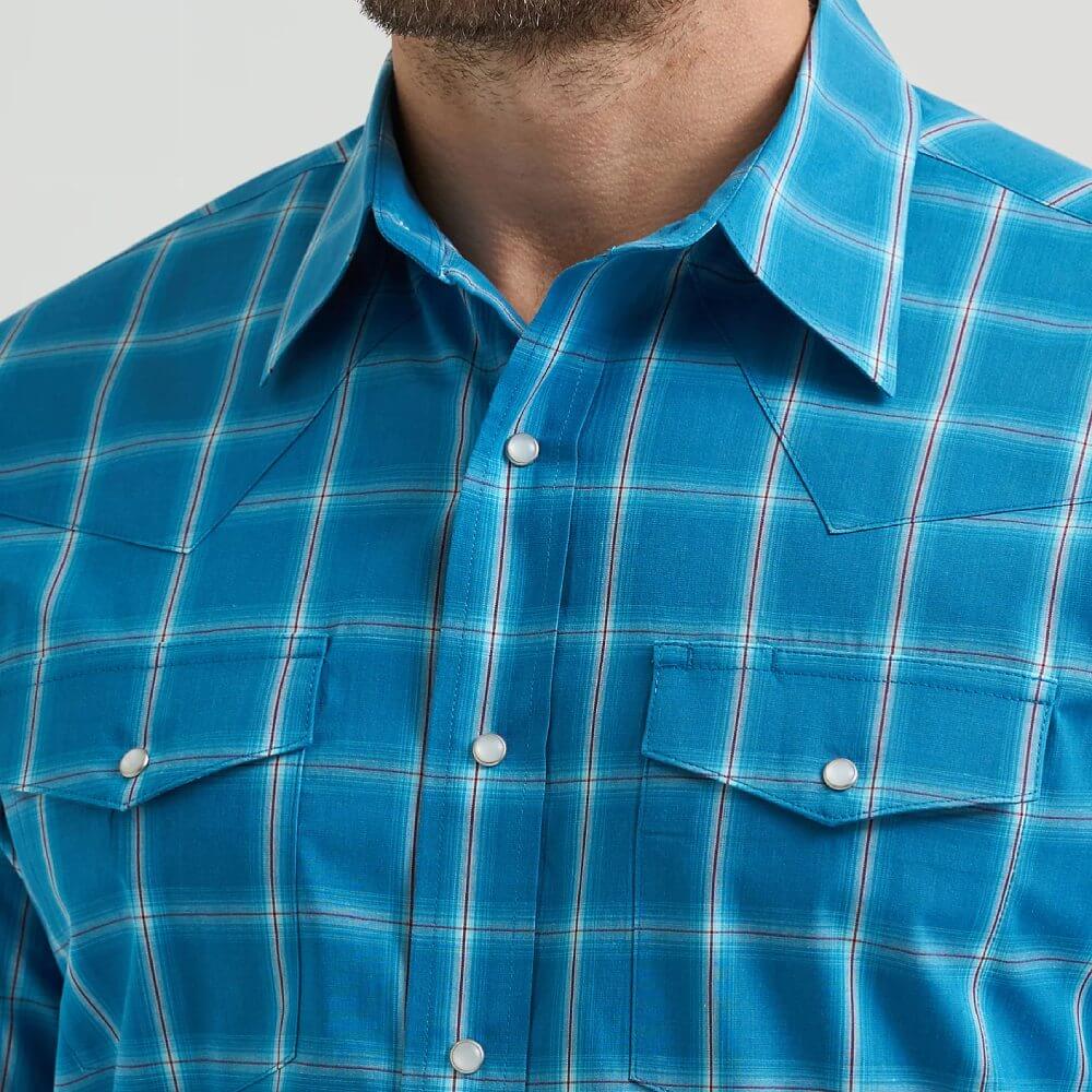 Wrangler Mens Western Plaid Shirt Rich Turquoise - 112369370