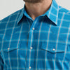 Wrangler Mens Western Plaid Shirt Rich Turquoise - 112369370