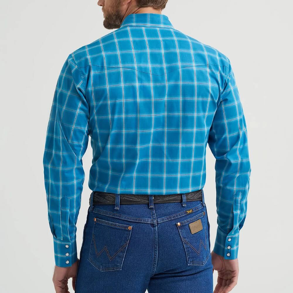 Wrangler Mens Western Plaid Shirt Rich Turquoise - 112369370