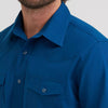 Wrangler Mens Long Sleeve Solid Broadcloth Western Snap Shirt Blue - 112382004