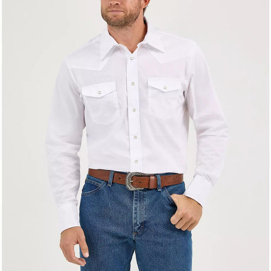 Wrangler Mens Long Sleeve Snap Shirt | White | Shop Now