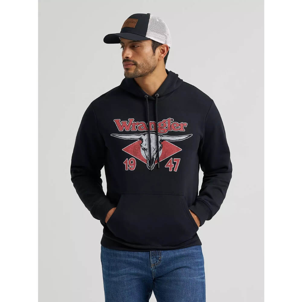Wrangler Mens Longhorn 47 Graphic Pullover Hoodie Black Beauty - 112383794