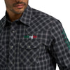 Wrangler Mens Mexico Logo Plaid Snap Shirt Black - 112369436