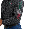 Wrangler Mens Mexico Logo Plaid Snap Shirt Black - 112369436