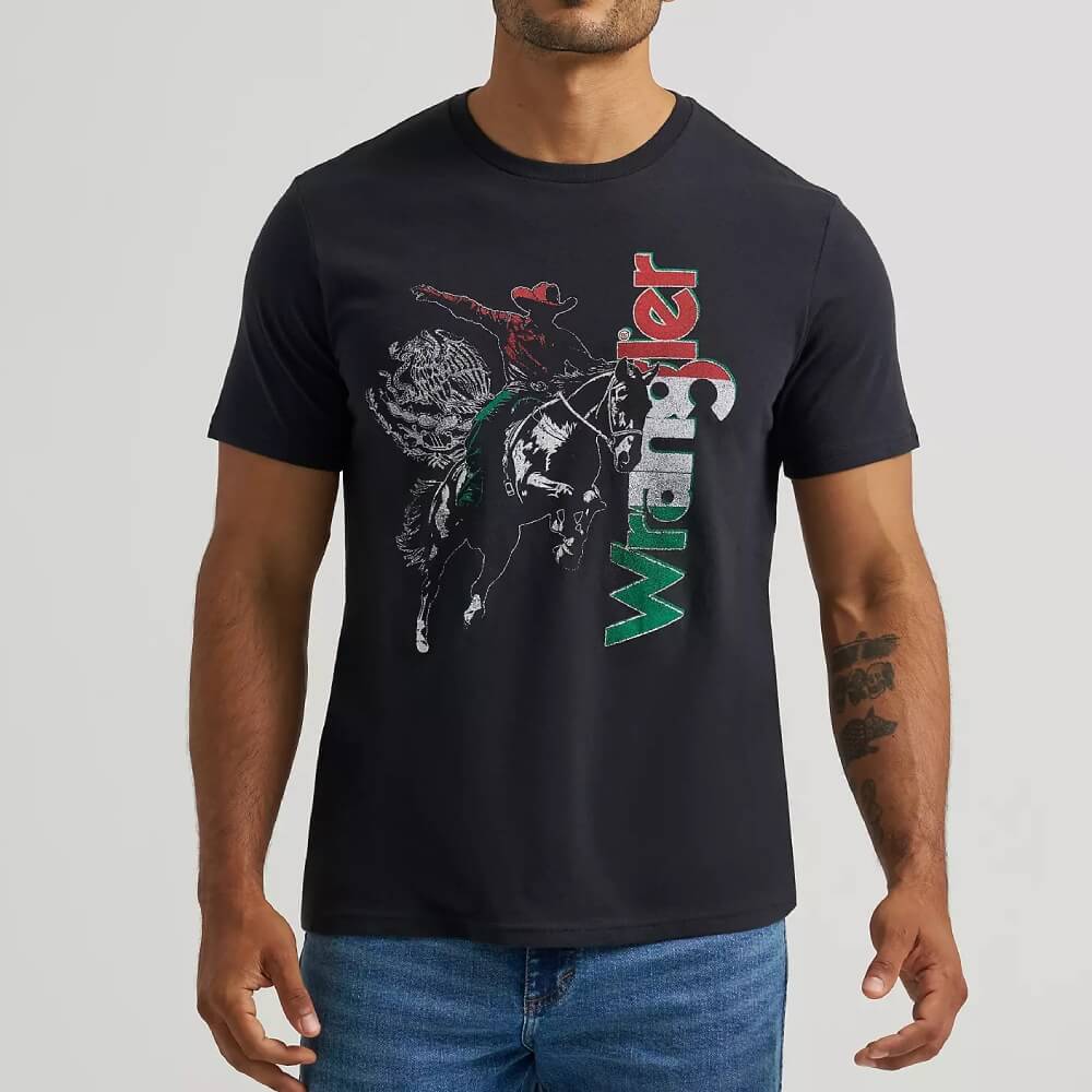 Wrangler Mens Mexico Rider Graphic T-Shirt Jet Black Heather - 112372809
