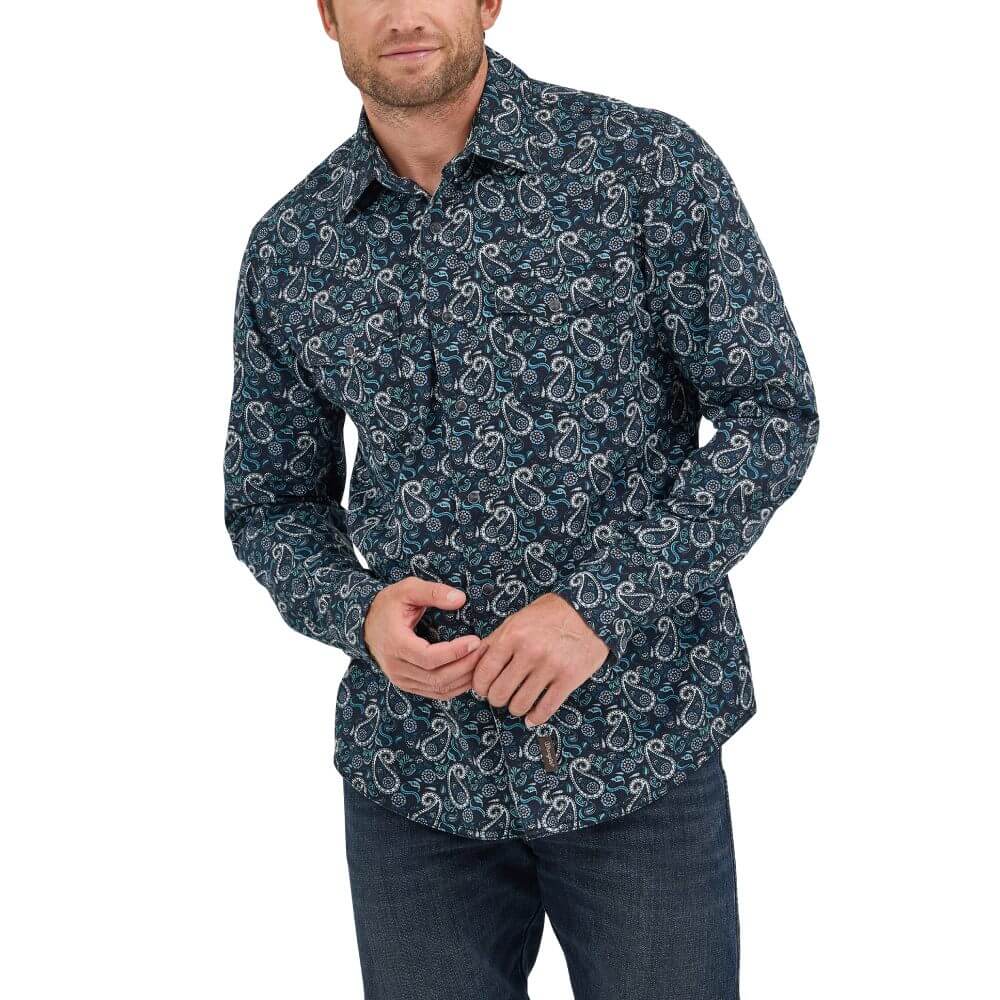 Wrangler Mens Premium Long Sleeve Snap Shirt Black Multi - 112368224