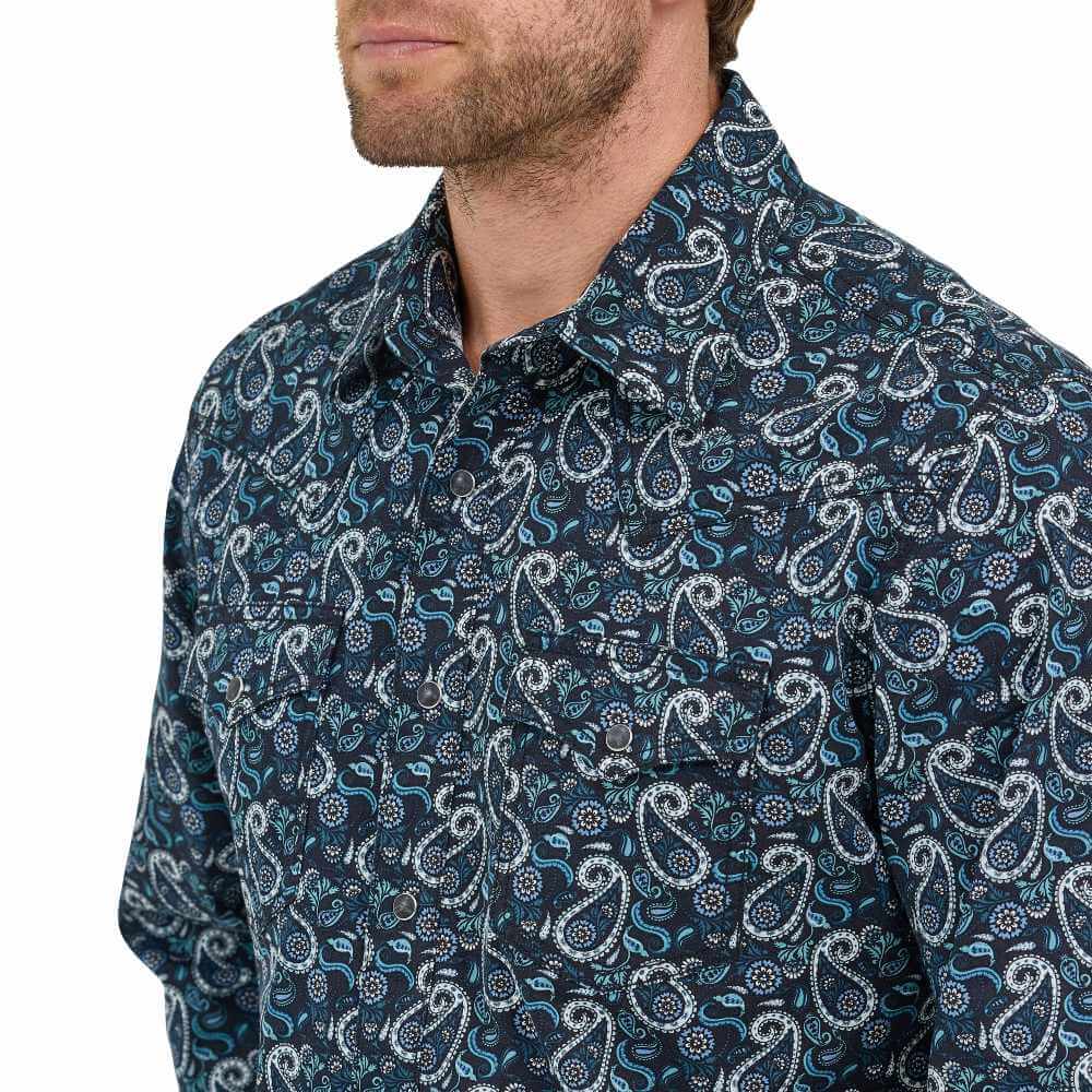 Wrangler Mens Premium Long Sleeve Snap Shirt Black Multi - 112368224