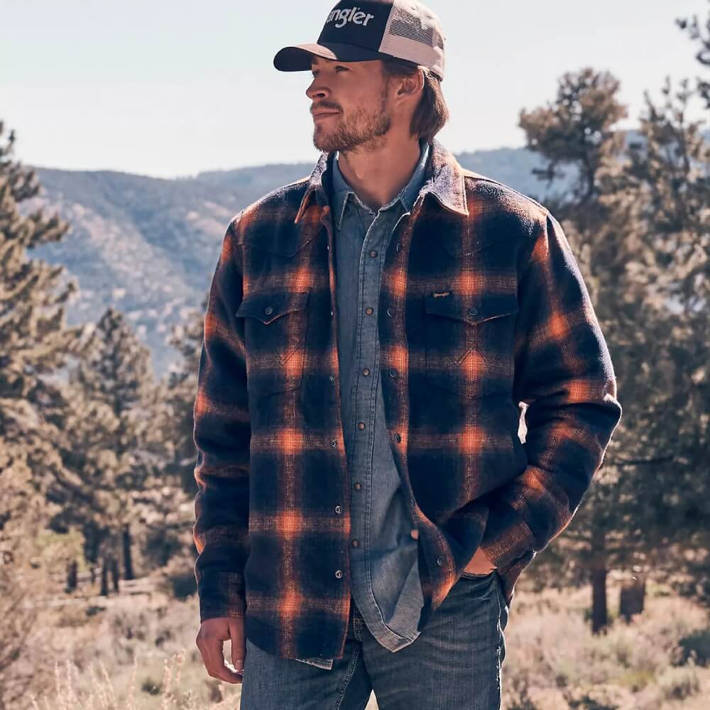 Wrangler Mens Quilt Lined Flannel Shirt Jacket Night Sky - 112382020