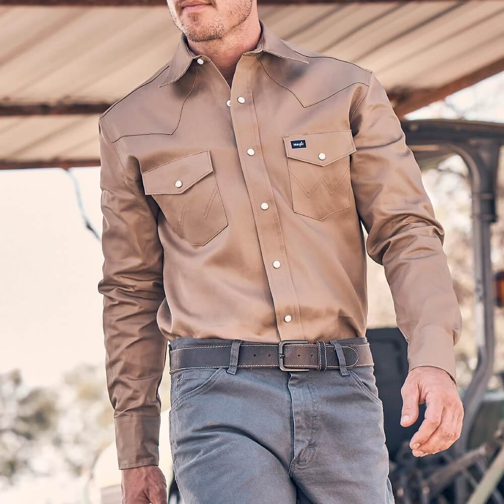Wrangler Mens Rawhide Cowboy Cut® Firm Finish Twill Western Work Shirt Rawhide (beige) - MS71519