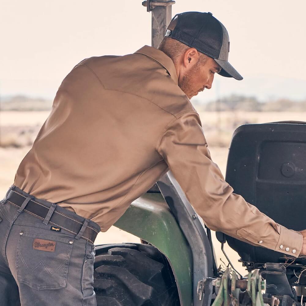 Wrangler Mens Rawhide Cowboy Cut® Firm Finish Twill Western Work Shirt Rawhide (beige) - MS71519